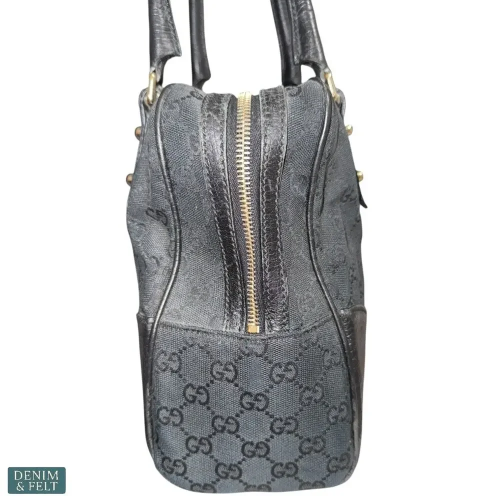 Gucci Black‎ GG Canvas Horsebit Boston Satchel Gold Hardware Classic Bag Purse